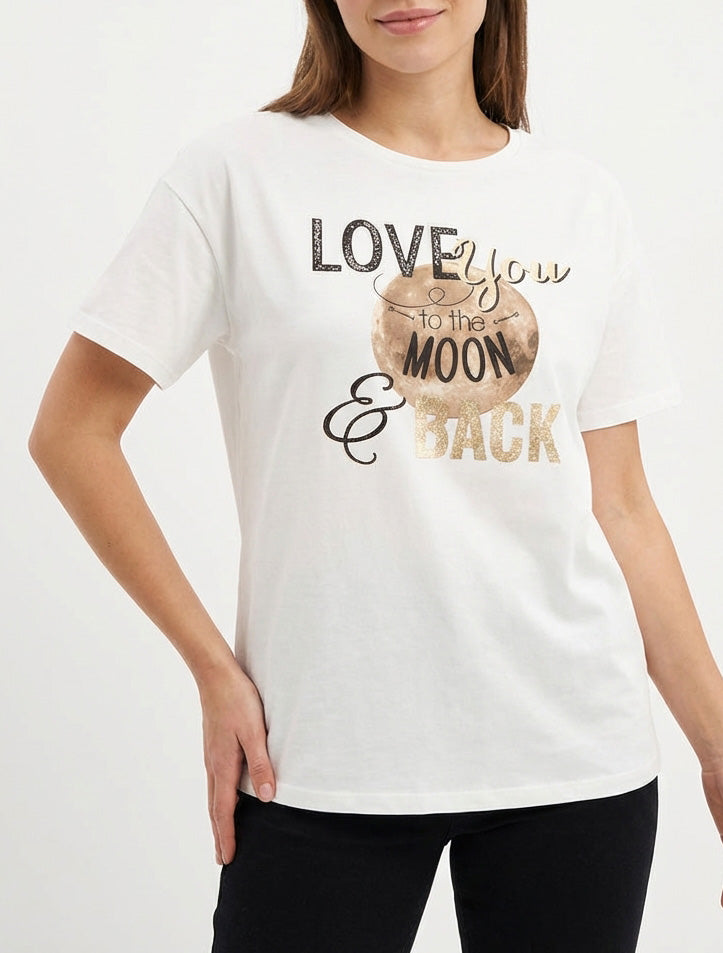 T-shirt Love you to the moon flocage lune - Blanc