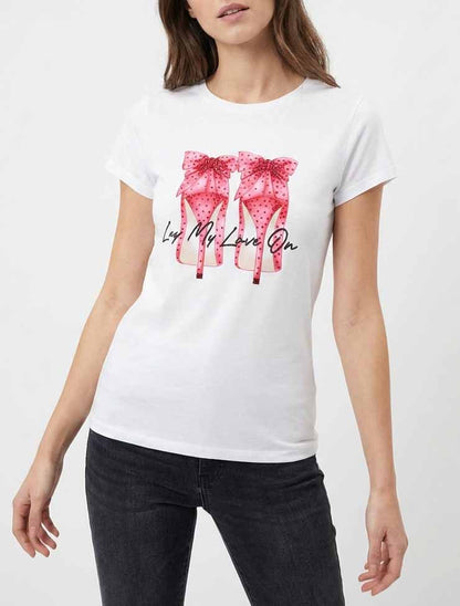 T-shirt à flocage stiletto strassé - Blanc