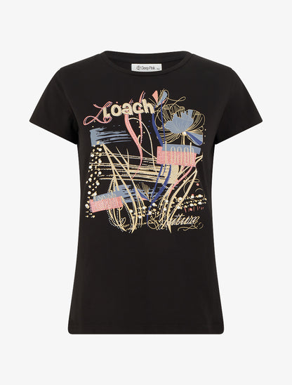T-shirt floqué à strass et perles - Noir - 1