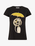 T-shirt à motif chat et parapluie strassé - Noir - 1