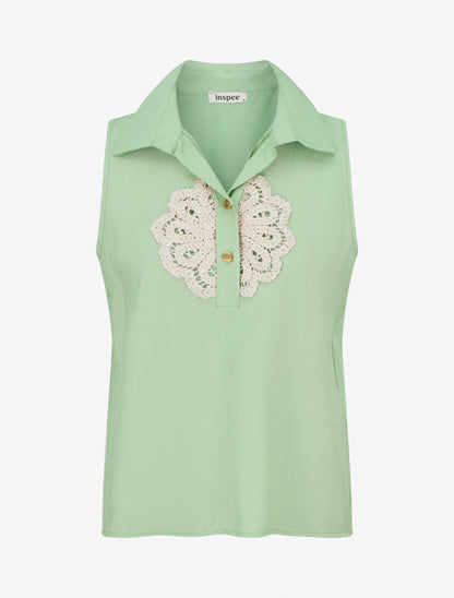 Blouse sans manches à empiècement crochet - Vert pomme - 1