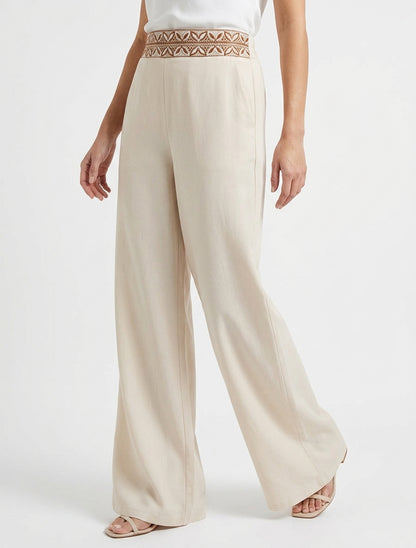 Pantalon fluide coupe droite - Beige
