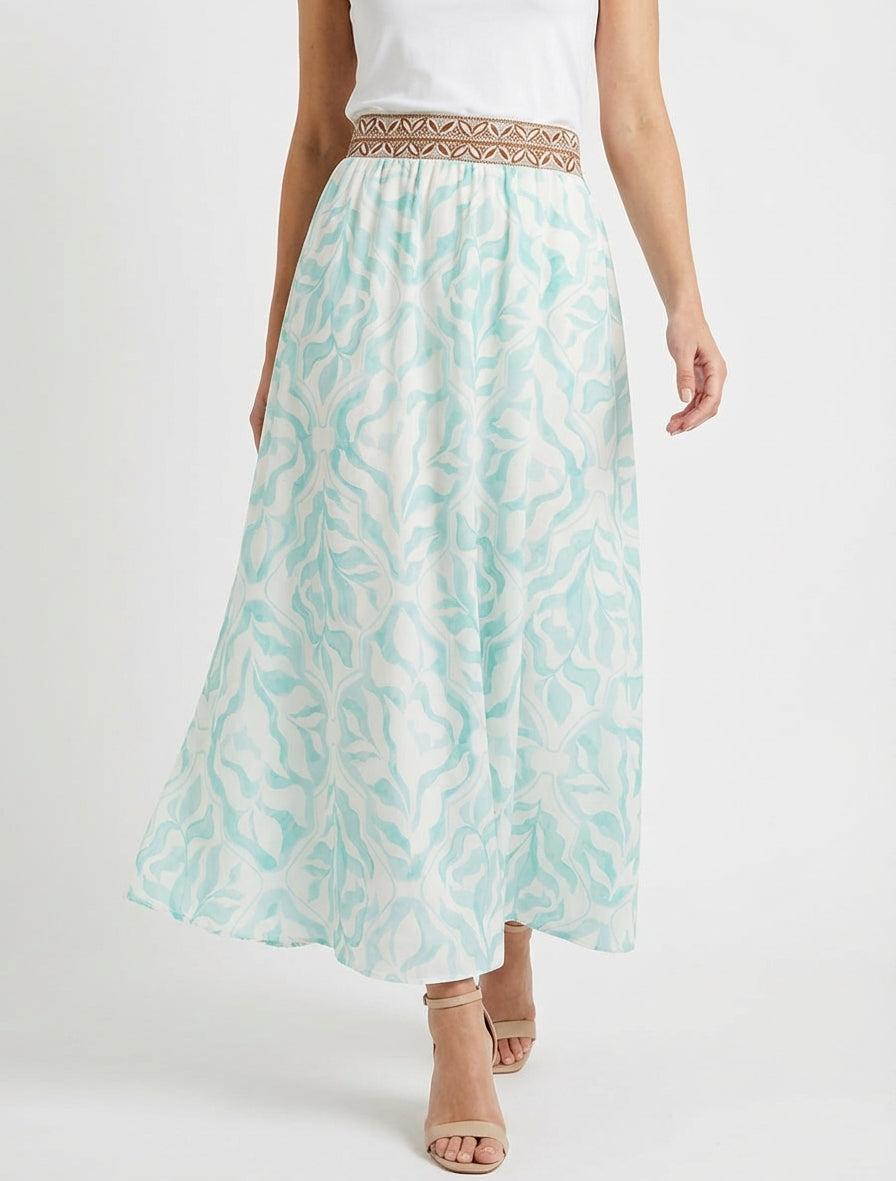 Jupe longue taille haute élastiquée - Vert d&