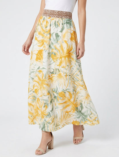 Jupe longue taille haute élastiquée - Jaune