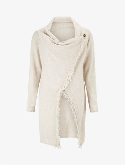Gilet à pans asymétriques frangés - Beige - 4