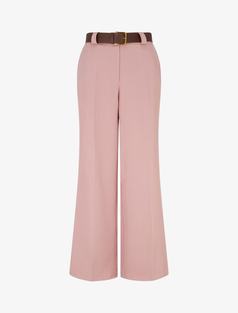 Pantalon droit uni élastiqué - Rose - 1
