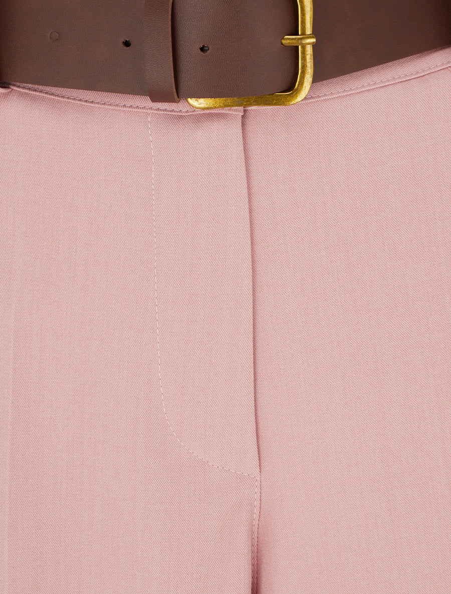 Pantalon droit uni élastiqué - Rose - 3