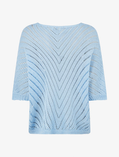 Pull ajouré à manches chauve-souris - Bleu ciel - 2