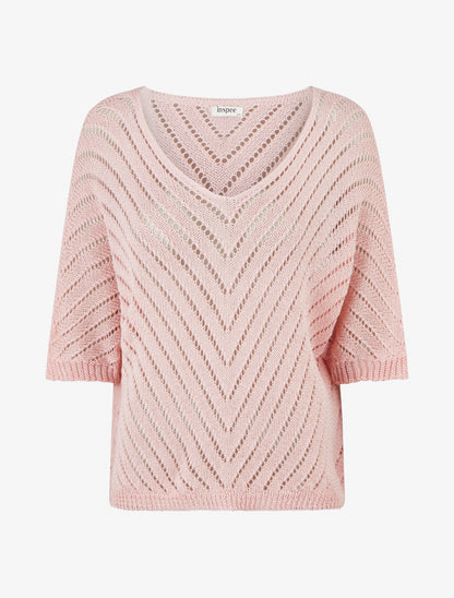 Pull ajouré à manches chauve-souris - Rose - 1