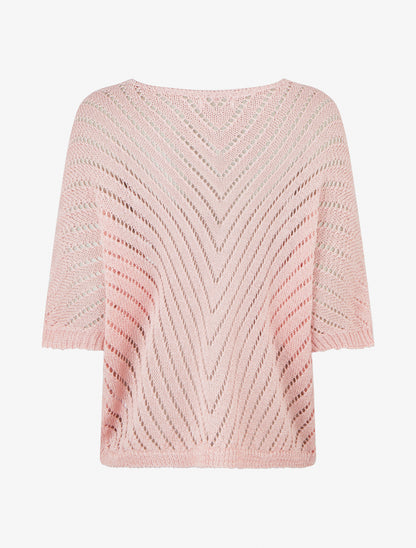 Pull ajouré à manches chauve-souris - Rose - 2