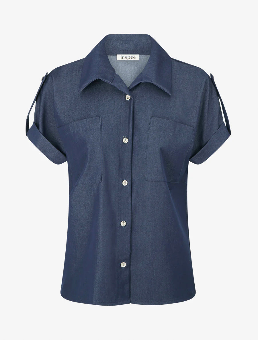 Chemise fluide manches courtes - Bleu brut
