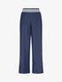 Pantalon fluide unie à bande brodée - Marine - 1