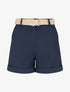 Short ceinturé uni à ourlet - Marine - 1
