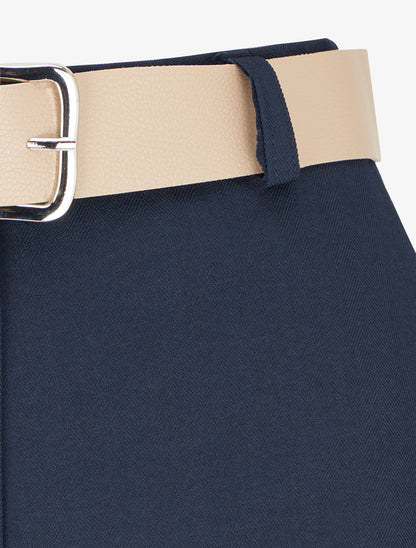 Short ceinturé uni à ourlet - Marine - 3