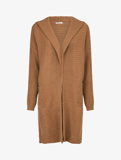 Gilet en maille à capuche - Camel - 1