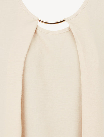 Top droit uni à col rond bijou - Beige foncé - 3