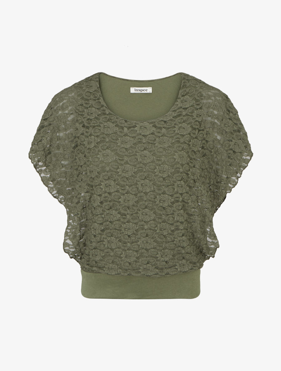Top boule en dentelle - Kaki
