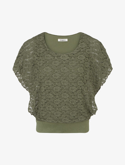 Top boule en dentelle - Kaki