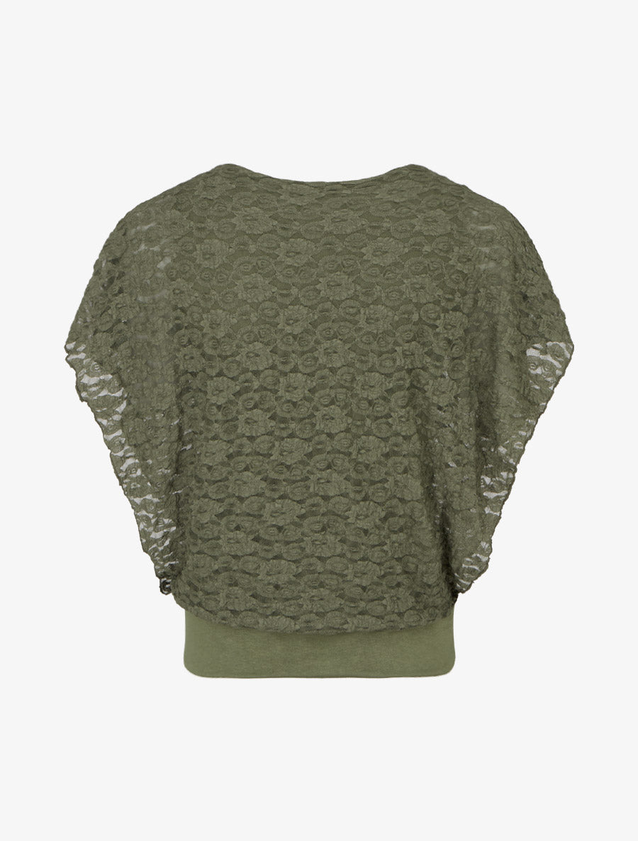 Top boule en dentelle - Kaki