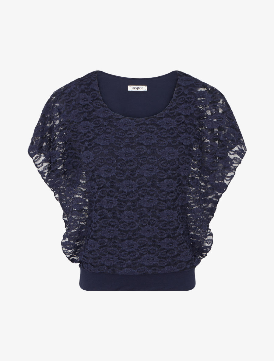 Top boule en dentelle - Marine