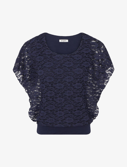 Top boule en dentelle - Marine