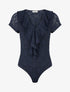 Body uni en dentelle à col volanté - Marine - 1