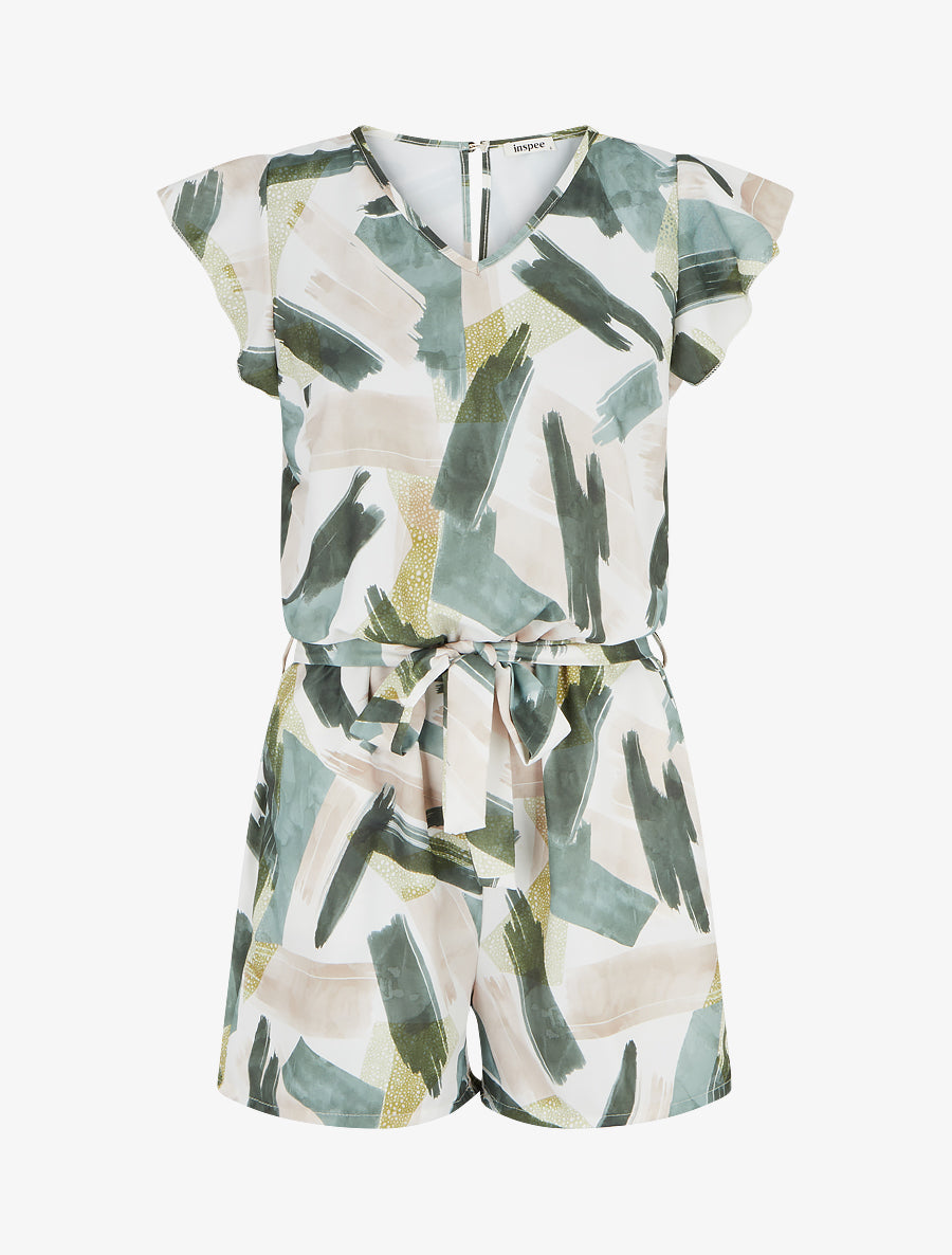 Combishort fantaisie à manches courtes volantées - Kaki - 1