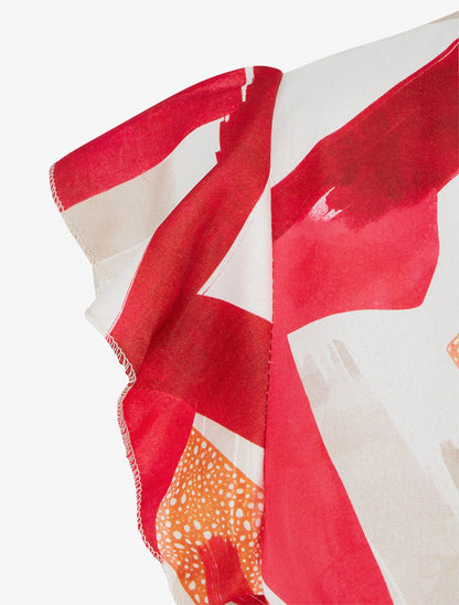 Combishort fantaisie à manches courtes volantées - Rouge - 3