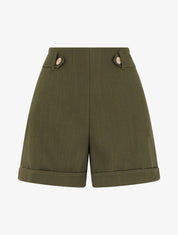 Short uni élastiqué - Kaki - 1