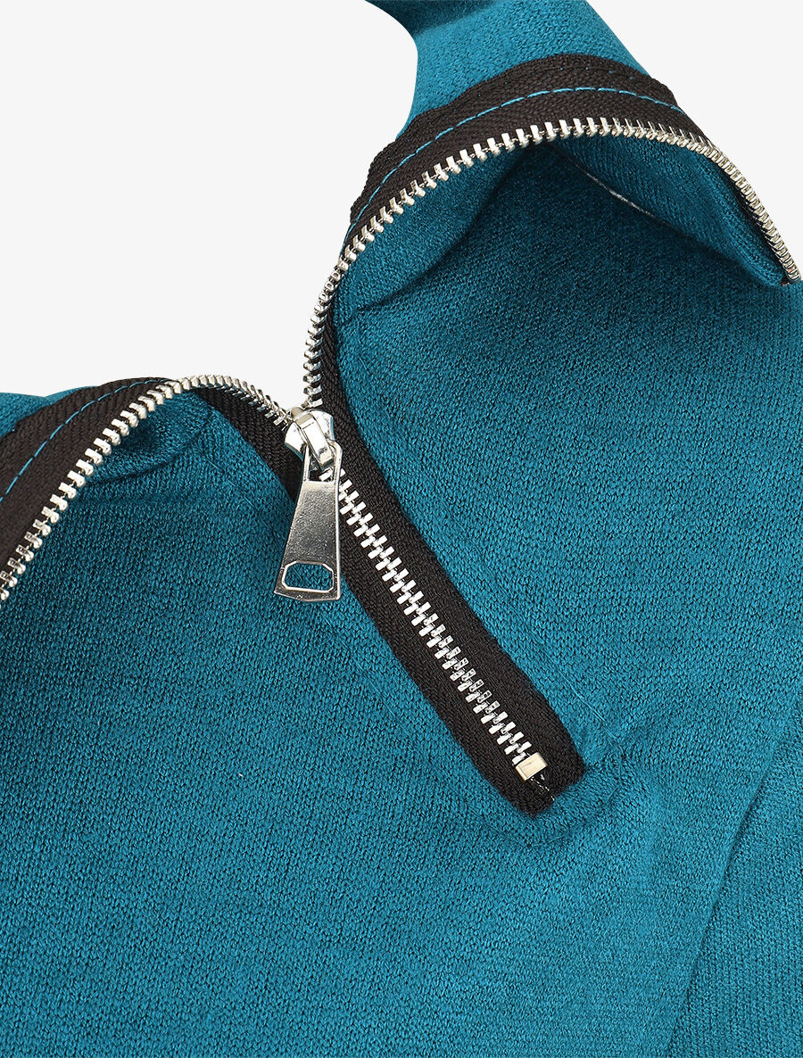 Pull fin à col montant zippé - Bleu canard - 3