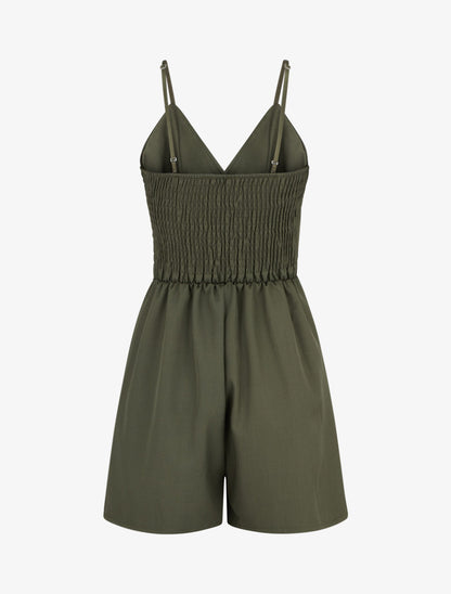 Combishort fluide à fines bretelles - Kaki - 2