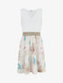 Robe mi-longue à dentelle et imprimé aquarelle - Beige - 1