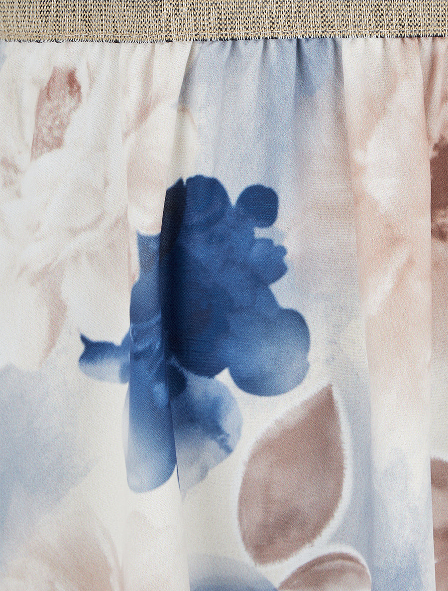 Robe mi-longue à dentelle et imprimé aquarelle - Marine - 3
