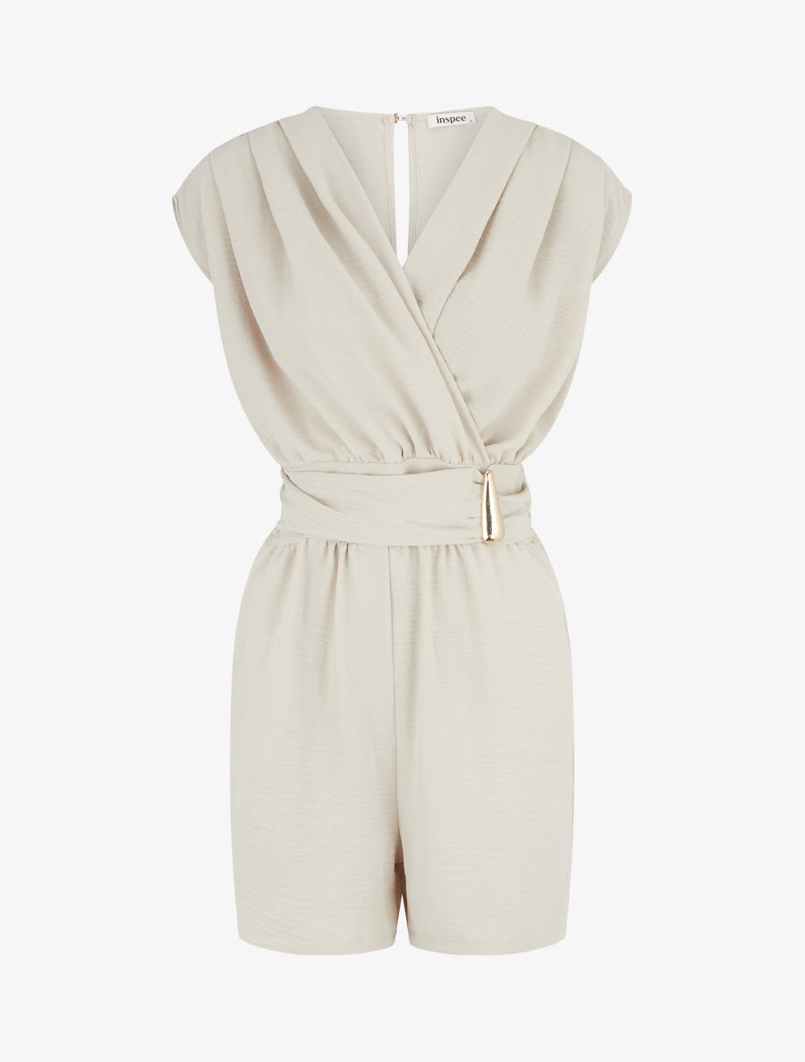 Combishort uni à empiècement bijou à la taille - Beige - 1