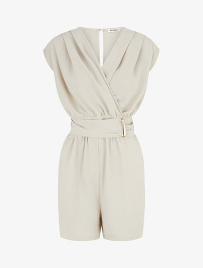 Combishort uni à empiècement bijou à la taille - Beige - 1