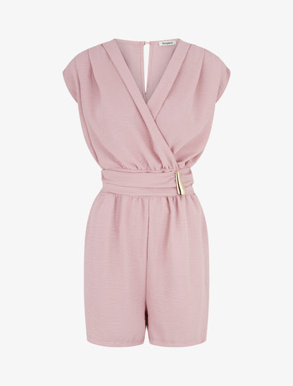 Combishort uni à empiècement bijou à la taille - Vieux rose - 1