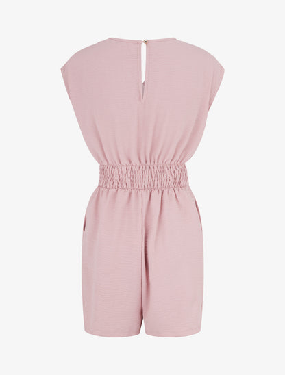 Combishort uni à empiècement bijou à la taille - Vieux rose - 2