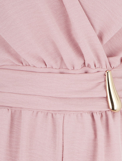 Combishort uni à empiècement bijou à la taille - Vieux rose - 3