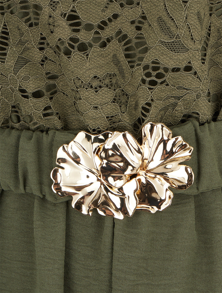 Combishort à buste en dentelle - Kaki - 3