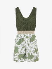 Combishort imprimé floral à buste en dentelle - Kaki - 1