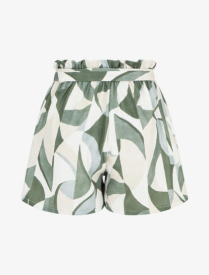 Short évasé imprimé graphique - Kaki - 2