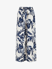 Pantalon élastiqué à imprimé tropical - Marine - 1
