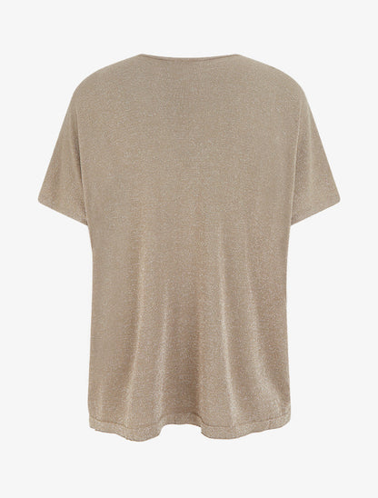 Top ample manches courtes en maille fine irisée - Taupe - 2