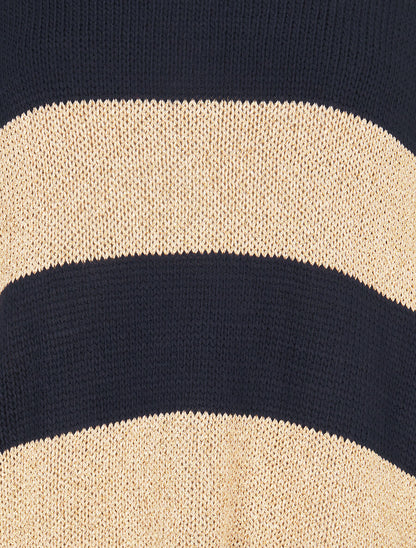 Pull en maille à bandes dorées - Marine - 3
