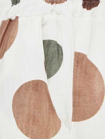 Pantalon imprimé ronds à taille haute élastiquée - Écru - 3
