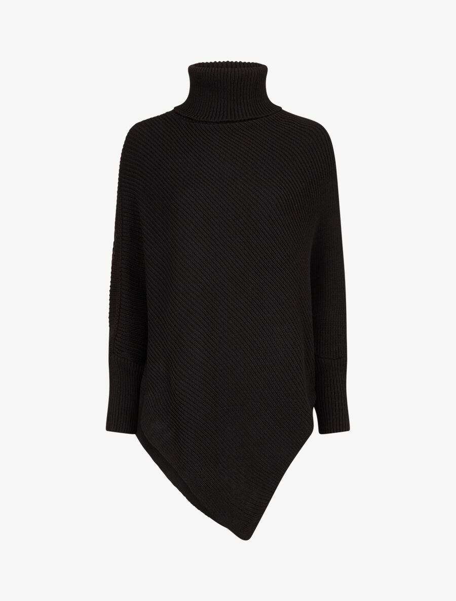 Poncho côtelé à col roulé - Noir - 1