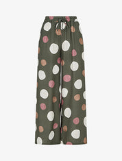 Pantalon imprimé ronds à taille haute élastiquée - Kaki - 1