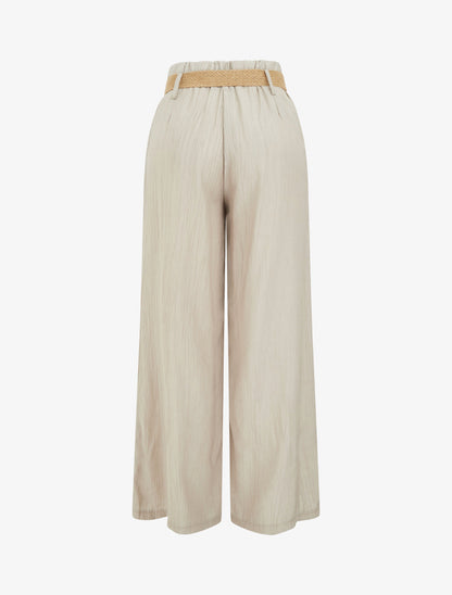 Pantalon fluide uni à taille élastiquée - Taupe - 2