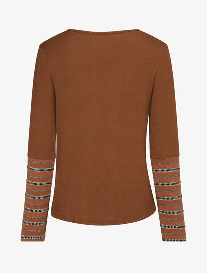 Pull fin à manches rayées - Camel - 2