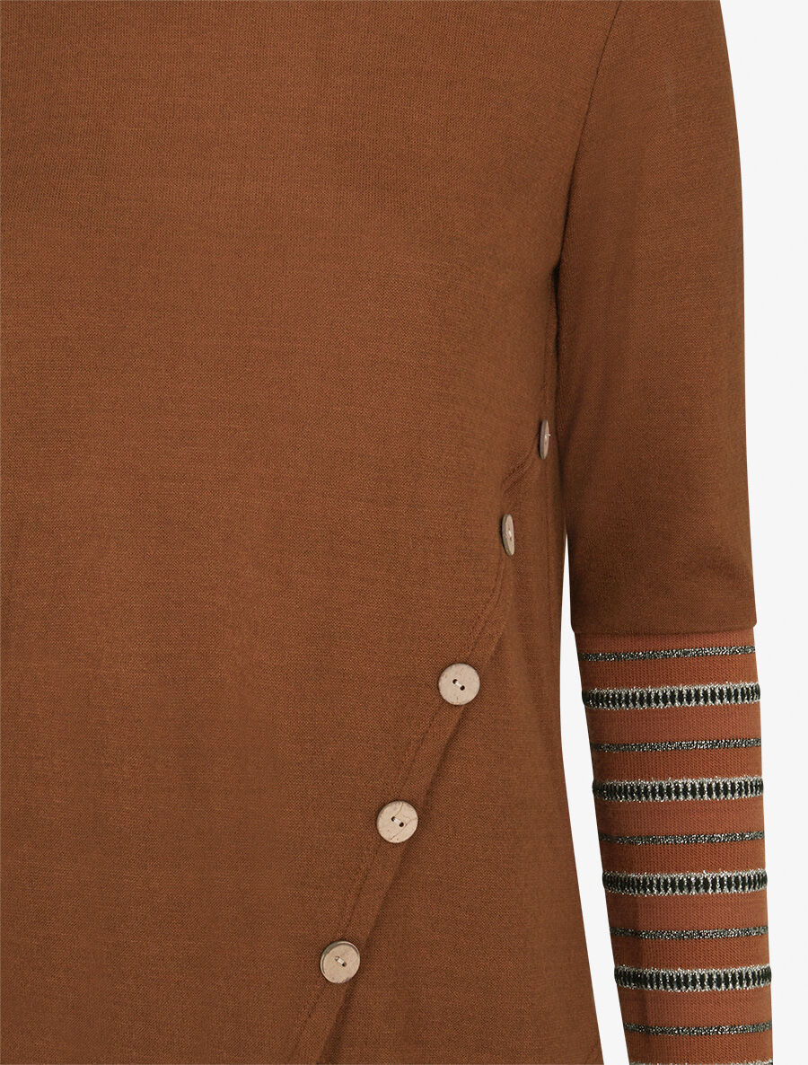 Pull fin à manches rayées - Camel - 3